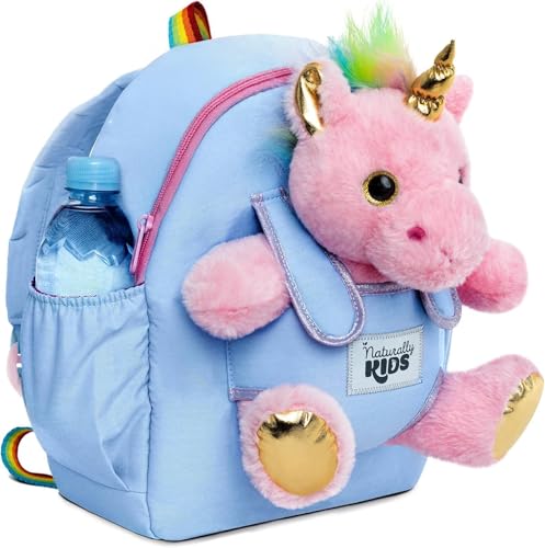 Naturally KIDS 【Upgraded】 Medium Backpack w Removable Pink Unicorn Toy for Girls Age 4-7 | Side & Inner Pockets, Reflective Logo, Name Tag | Unicorn Gifts for 5 Year Old Girls – Medium - color: 08 Unicorn Pink, style: Medium