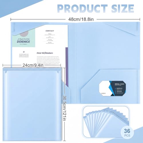 Henoyso 36 Pack Light Blue Plastic Folders with Clear Front Pockets Heavy Duty File Folders with 2 Pockets and Card Slot for Student Communication School Office Presentation Report - color: Light Blue