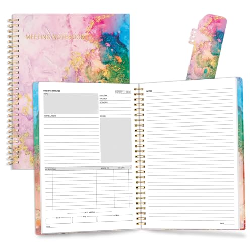 SUNEE Half Meeting Half Note - 7.5"x10" Professional Notebooks for Work - 160 Pages, B5 Size Project Planner, Spiral Meeting Agenda/Minutes Organizer for Women Men, Note Taking, Office & Business - color: Pink Marble, size: B5 7.5"x 10"