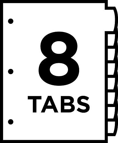 Avery Ultralast Big Tab Plastic Dividers for 3 Ring Binders, 8-Tab Set, Multicolor with White Labels, 1 Set (24901) - size: 8 tab, style: 1 Set