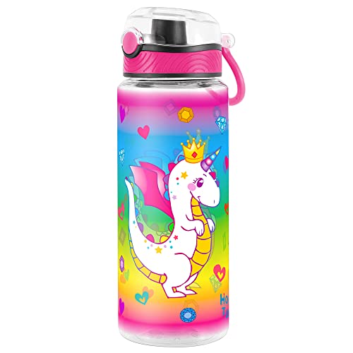 Cute Water Bottle for School Kids Girls, BPA FREE Tritan & Leak Proof & Easy Clean & Carry Handle, 23oz/ 680ml (Dragon) - color: Dragon