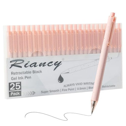 Cute Pink Pens Black Ink 25PCS Retractable Gel Pens Writing Extra Fine Point 0.5mm Gift for Women Journaling Teachers Stationery Office School - color: 25 Pink Black Ink