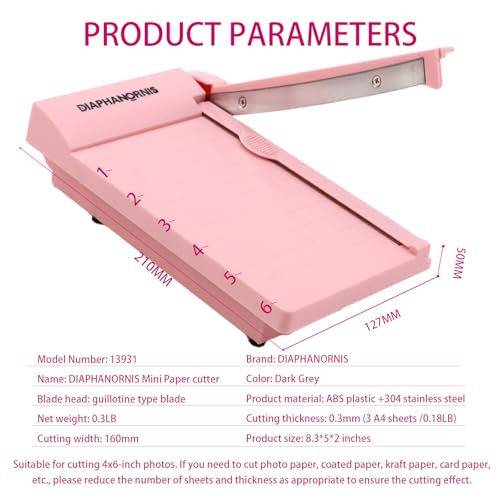 Mini Paper Trimmer, Guillotine Compact Paper Cutter, 1/4-Inch Grid for Precision Cutting, Straight Cuts Up to 3 Sheets, Perfect for Photos,Coupons,Card Making and Small Craft Projects (Pink) - color: Pink