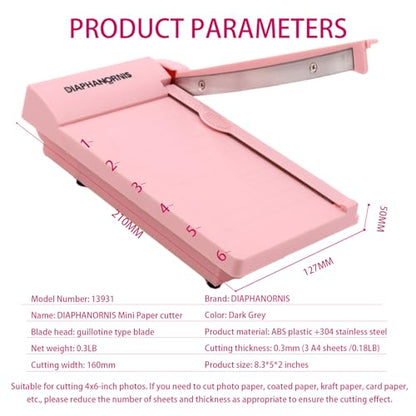 Mini Paper Trimmer, Guillotine Compact Paper Cutter, 1/4-Inch Grid for Precision Cutting, Straight Cuts Up to 3 Sheets, Perfect for Photos,Coupons,Card Making and Small Craft Projects (Pink) - color: Pink