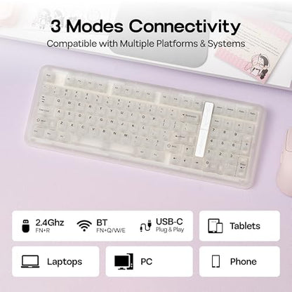 KiiBoom Phantom98 Lite 96% Wireless Mechanical Gaming Keyboard, VIA Programmable, Creamy Keyboard with Gasket, 8000mAh Battery, Hot Swap, RGB Backlits, NKRO for Win/Mac (Clear, Mossy Silent Switch) - color: Clear, size: Mossy Silent Switch