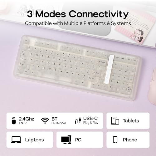KiiBoom Phantom98 Lite 96% Wireless Mechanical Gaming Keyboard, VIA Programmable, Creamy Keyboard with Gasket, 8000mAh Battery, Hot Swap, RGB Backlits, NKRO for Win/Mac (Clear, Mochi Switch) - color: Clear, size: Mochi Switch