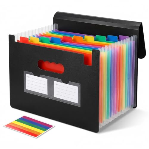 Accordion File Organizer, 13 Pockets Expanding File Folder with Index Tabs, Portable Document Organizer for Paper Receipts Bills Taxes, Letter A4 Document Holder for Home Office School, Black - color: Black