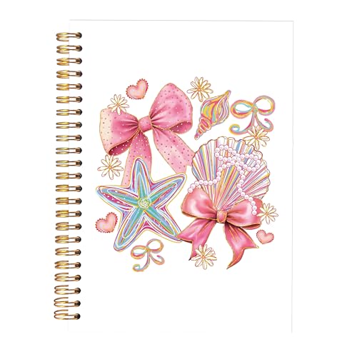 KAOWT Coquette Seashell Ocean Beach Notebook Journal, Pink Preppy Beach Notebooks for Note Taking, Ocean Seashell Starfish Coastal Journal, Hardcover Spiral Notebook 5.5x8.3in - color: pink seashell