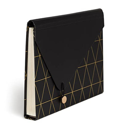 U Brands 13-Pocket Expanding File Folder, Office Supplies, Black and Gold Geometric, Brass Hardware, FSC Certified - color: Black/Gold Geometric