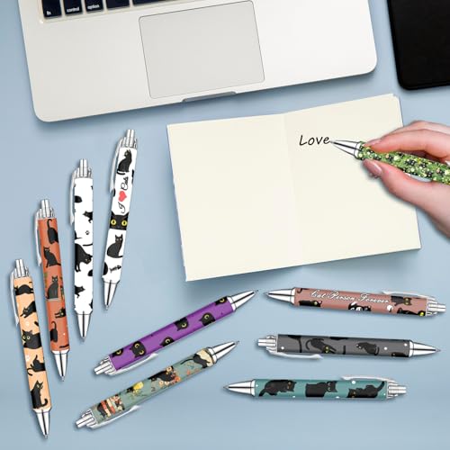 Idealmuzik Black Cat Ballpoint Pens Set – Cute Aesthetic Cat Design Pens for Office, Journaling, and Stationery Lovers – Smooth Writing Pens for Daily Use, Notes, or Gifts – Stylish & Fun, 10 Pack - style: Black Cat