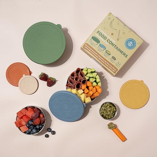 Stainless Steel Food Containers, Metal Lunch Boxes, Set of 5, Muted | Everusely lunch containers feature colorful lids and offer durable utility for snacks, meal prep, and food storage. - color: Muted
