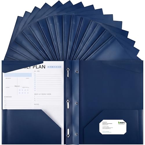 Yeaqee 48 Packs Plastic Folders with Prongs and Pocket Heavy Duty Plastic Folder with Business Card Slot Prong Folders with 3 Prong Fasteners for Schoolwork and Office, Letter Size (Navy Blue) - color: Navy Blue