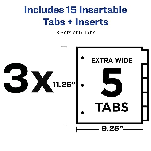 Avery Dividers for 3 Ring Binders, 5 Tab Plastic Binder Dividers, Pockets, Insertable Big Tabs, Pastel Classic Designs, Extend Beyond Sheet Protectors, 3 Sets (11255) - size: 5 tab, style: 3 Sets