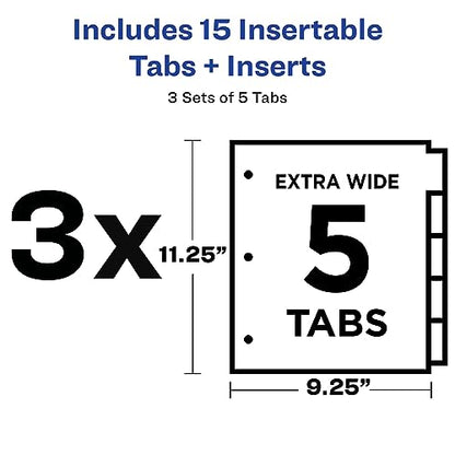 Avery Dividers for 3 Ring Binders, 5 Tab Plastic Binder Dividers, Pockets, Insertable Big Tabs, Pastel Classic Designs, Extend Beyond Sheet Protectors, 3 Sets (11255) - size: 5 tab, style: 3 Sets