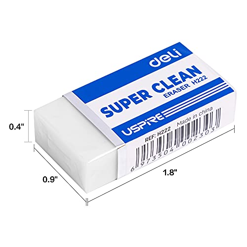 Deli Pencil Erasers, Pencil Eraser, 10 Pack, White Erasers, Erasers for Drawing, Kids, Artist, White, Large - size: 1.77" x 0.90" 0.43"