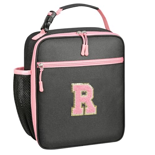 WOBAGMEN Initial Lunch Box for Women Girls,Insulated Lunch Bag with Monogram Letter,Cute Personalized Thermal Lunch Box for Teens Kids Adult for Work Camping Back to School Gift (pink, R) - size: R