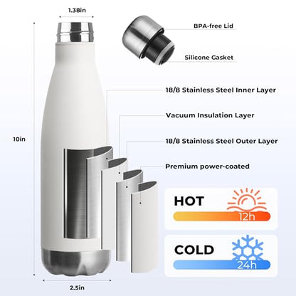 MEWAY 17oz Sport Water Bottle 8 Pack Vacuum Insulated Stainless Steel Sport Bottle Leak-Proof Double Wall Cola Shape, Keep Drinks Hot & Cold (White, 8 Pack) - color: White
