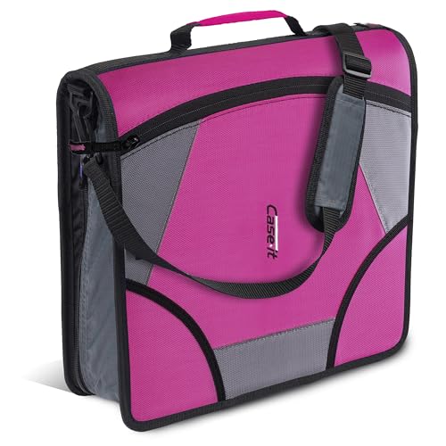 Case-it King Sized Zip Tab School Zipper Binder | 4-Inch D-Rings, 800 Sheet Capacity, 5-Subject Expanding File Folder, Multiple Pockets & Storage Organizer, Shoulder Strap | D-186 Magenta - color: Magenta, size: 1 Pack
