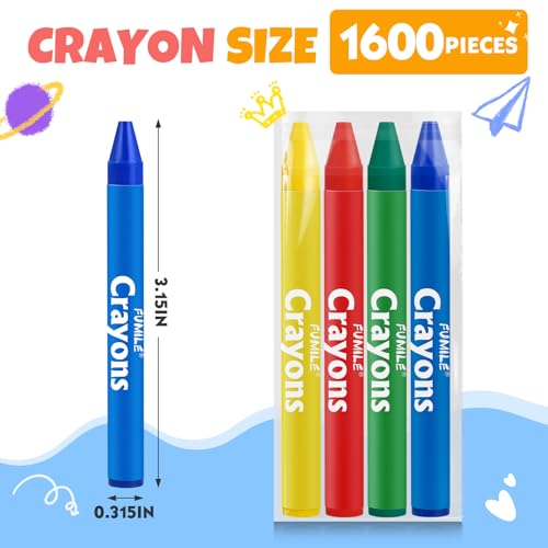 FUMILE 1600 Count Crayon (400 Sets of 4 Colors), Crayons Bulk Individual Packs, Non-Toxic Mini crayons for Kids Party Favors, Restaurants, School Supplies, Travel and More Events - style: 1600 count