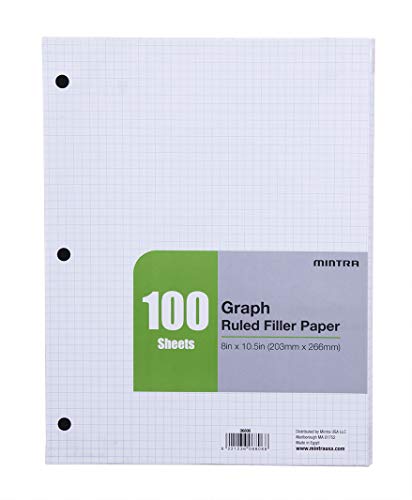 Mintra Office Filler Paper, 4x4 Graph Ruled, (Graph 100 Sheets/pack, 4 pack), Loose Leaf Paper for 3 Ring Binder, 3 Hole Punched, for Student, Home, Office, Business