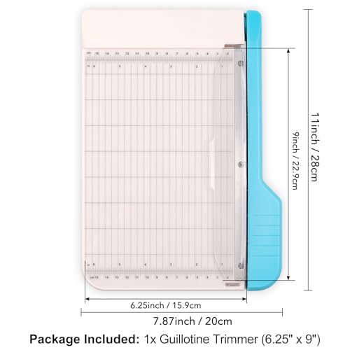 Guillotine Paper Trimmer, 9" Portable Precision Paper Cutter for Crafting Photos & Scrapbooking (Tissue/Felt/Cardstock) with Grid Alignment & Smudge Guard -Self-Sharpening Blade, Dual Measuring Scales - color: M: 6.25" X 9"