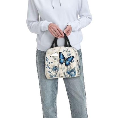 Lunch Bag Butterfly Blue Flower Boho Insulated Lunch Box Reusable Cooler Tote for Adults Student Girl Boy Work Office School Picnic Over 3 Years Old - color: B0388