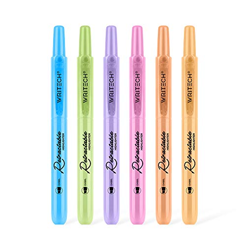 WRITECH Retractable Highlighters Assorted Colors: Chisel Tip Click Aesthetic Highlighter Marker Pens Pack Multi Colored Ink No Bleed Smear for Highlighting Journaling (6ct Pastel) - color: Pastel