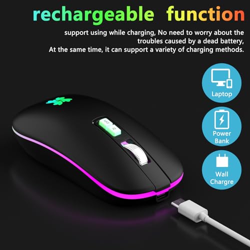 besky Wireless Rechargeable, Backlit LED Portable Silent Computer Mouse for Laptop, PC, MacBook, Chromebook, Notebook, 2.4G USB Cordless Mouse with USB-C Conversion Interface for iPad, Tablet