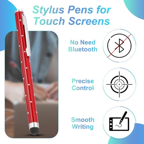 PATIKIL Stylus Pens for Touch Screens, 6 Pcs High Precision Universal Bling Stylus Crystal Metal Capacitive Pen for Touch Screen Devices Phone Tablets Laptop, Red - color: Red