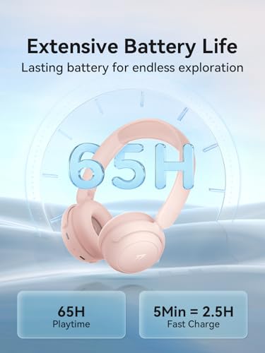 1MORE HQ20 Wireless On-Ear Headphones with Microphone, 85dB Safe Volume, 65H Playtime, Lightweight Foldable Bluetooth Headphones for School/Travel, Android and iOS Compatible, Pink - color: Pink