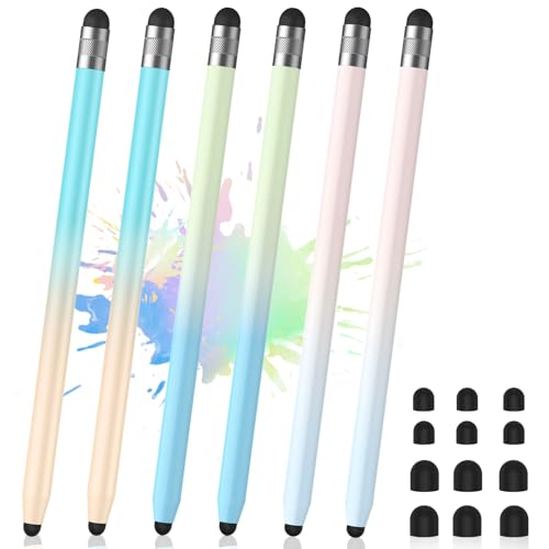 6Pcs Stylus, Stylus Pen for Touchscreen, 2-in-1 Stylus Pen for iPad, High Precision and Sensitivity Double Rubber Tips, Compatible with iPad/iPhone/Android Tablets and Touch Screen (B-Gradient Color) - color: B-Gradient Color