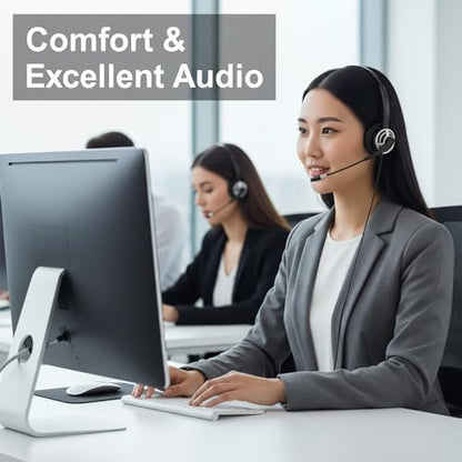 MKJ Wired USB Headset with Microphone Noise Cancelling - Computer Headphone for PC Laptop Desktop Mac - Call Center & Office Headset for Zoom, Ms Teams, Webinar Business, Online Meeting Teaching