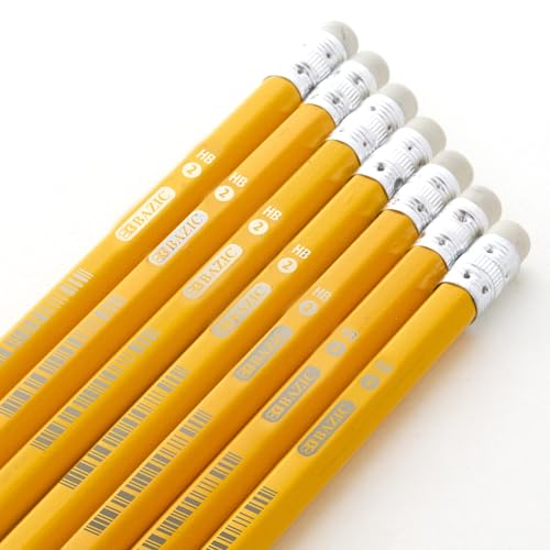 BAZIC Pencil Wood Pre-Sharpened Pencil #2 HB, Latex Free Eraser Yellow Pre Sharpened Pencils for Exam Sketching School Office (12/Pack), 1-Pack | HB graphite, pre-sharpened wood barrel, classroom, tests, homework, standardized exams, daily writing - size: