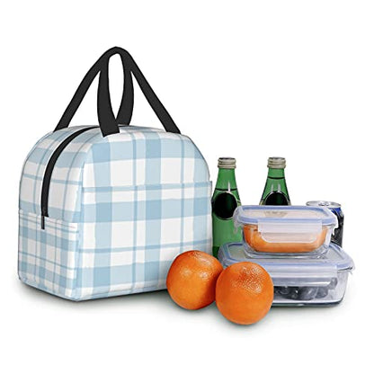 Lunch Bag Plaid Blue Check Insulated Lunch Box Cooler Tote for Adults Kid Girl Women Work Office School Picnic Beach Reusable Lunchbox Over 3 Years Old - color: A05