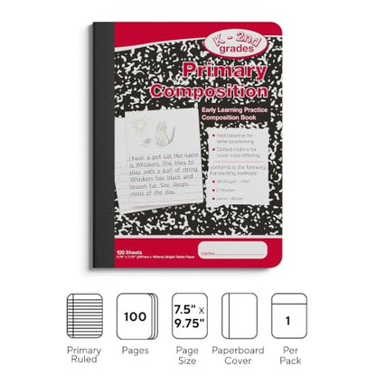 STAPLES 1-Subject Composition Notebooks, 7.5" x 9.75", Primary Ruled, 100 Sheets, Black/Red, 5/Pack - style: 5 Pack