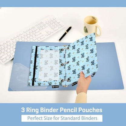 Pencil Pouch for 3 Ring Binder Blue Butterfly Star Clear Window Stationery Bag Pencil Case 2 Pack for Office School Supplies - color: Blue Butterfly