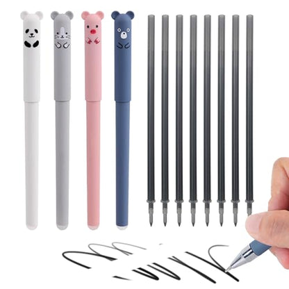 0.5mm Erasable Gel Pens,12 Pack Cute Cartoon Animal Rollerball Gel Ink Pens Refillable Pens for Adult Writing Calligraphy Note Taking (Refill Black) - color: Refill Black