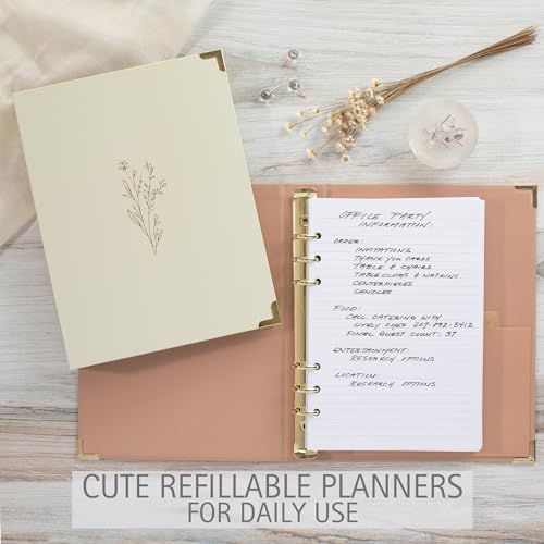 Aesthetic 6 Ring A5 Binder Set of 2 - The Perfect Small 0.75 Inch Planner Binder for Journaling or Collections - Refillable Notebook Holder with Pocket - color: Beige-pink
