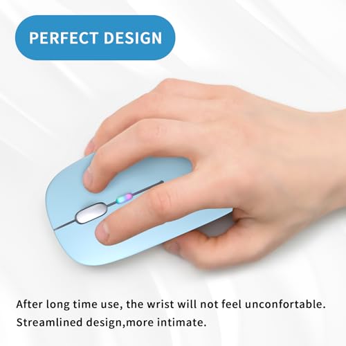 Wireless Bluetooth Mouse, Rechargeable, LED, Silent, Ultra-thin Design (Bluetooth 5.2 and 2.4GHz USB Receiver) | Portable Computer Mouse for Laptops, iPads, MacBooks and Apple Devices (blue) - color: blue