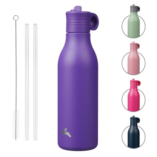 Konokyo 25oz Insulated Travel Water Bottle with Straw, Purple | Stainless steel, BPA free, leak proof, double wall, dishwasher safe. Reusable for gym, workouts, and daily use - color: Purple, size: 18 Ounces