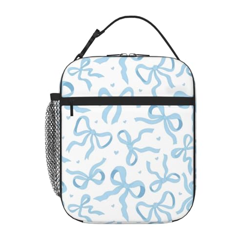 Blue Bow Tie Insulated Lunch Box for Kids, Small Cooler Lunch Bag lunchbox for School, Toddler Lunch Box for Girls, Waterproof Durable Portable Lunch Tote Bag Food Container for Travel Picnic Work - color: Blue Bow Tie