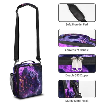 Pardick Tiger Boys Lunch Box for School Insulated Kids Lunch Box Reusable Leakproof Lunch Bag Thermal Cooler Tote Picnic Lunchbox with Adjustable Shoulder Strap Back to School Gifts for Teens Boys - color: Fire Tiger