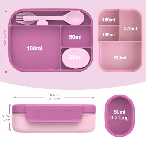 Caperci Stackable Bento Lunch Box for Adult & Teens - Reinforced Leak-Proof Lunch Container 4-Compartment with Utensils & Sauce Container, BPA-Free, Dishwasher/Microwave Safe, 47oz (Cherry Blossom) - color: Cherry Blossom
