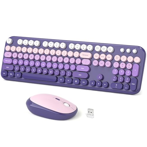 Dilter Wireless Keyboard and Mouse Combo, 104 Keys Full Size Typewriter Keyboards and 2.4 GHz USB Receiver Plug Play Mouse for Windows, PC, Laptop, Desktop (Purple) - color: Lavender Pink