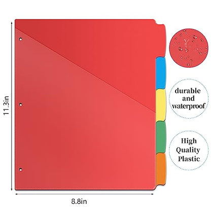 Jyusmile 24 Set Binder Dividers 5-Tabs with Pockets, Index Dividers for 3 Ring Binder, Multicolor Plastic Dividers with 3 Punch Holes, 120 Pcs Dividers for School & Office Supplies