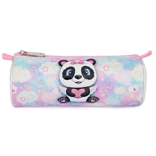 Cartoon Rolling Backpack for Boys Girls, Kids 5 Pcs Wheeled Backpack, Travel Backpack for Elementary Students (Panda Purple) - color: Panda Purple