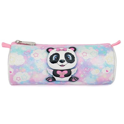 Cartoon Rolling Backpack for Boys Girls, Kids 5 Pcs Wheeled Backpack, Travel Backpack for Elementary Students (Panda Purple) - color: Panda Purple