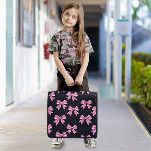 3 Ring Zipper Binder with Shoulder Strap Pink Bow Tie Black 2 Inch Zippered Binder Bag 500 Sheet Capacity Multi Pockets for School Supplies - color: Multi22