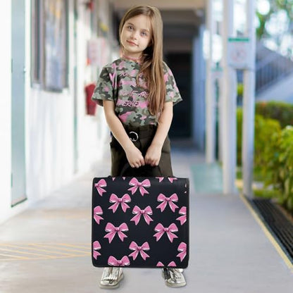 3 Ring Zipper Binder with Shoulder Strap Pink Bow Tie Black 2 Inch Zippered Binder Bag 500 Sheet Capacity Multi Pockets for School Supplies - color: Multi22