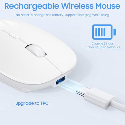 SUNGI Bluetooth Wireless Mouse Dual Mode(Bluetooth5.2+USB),Silent Rechargeable mice with USB-C to USB Adapter for MacBook,Laptop,Tablet,iPad,PC(White)